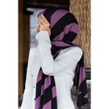 LÜKS MEDİNE İPEĞİ ÇİZGİLİ DESENLİ SİYAH - GÜL KURUSU RENKLİ 75X195 KIRIŞMAZ ŞAL MOSS KREP DİKİŞ TİPİ İTALYAN DİKİŞLİ