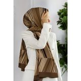 LÜKS MEDİNE İPEĞİ ÇİZGİLİ DESENLİ VİZON RENKLİ 75X195 KIRIŞMAZ ŞAL MOSS KREP DİKİŞ TİPİ İTALYAN DİKİŞLİ