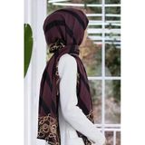 Lüks Medine İpeği Çizgili Ve Zincir Desenli Bordo - Siyah Renkli 75X195 Kırışmaz Şal Moss Krep Dikiş Tipi İtalyan Dikişli
