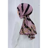 LÜKS MEDİNE İPEĞİ ÇİZGİLİ VE ZİNCİR DESENLİ PUDRA RENKLİ 75X195 KIRIŞMAZ ŞAL MOSS KREP DİKİŞ TİPİ İTALYAN DİKİŞLİ