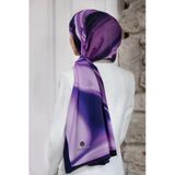 LÜKS MEDİNE İPEĞİ DALGA DESENLİ LİLA - LACİVERT RENKLİ 75X195 KIRIŞMAZ EŞARP MOSS KREP DİKİŞ TİPİ İTALYAN DİKİŞLİ