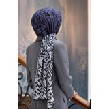 LÜKS MEDİNE İPEĞİ DEGRADELİ ÇİZGİ DESENLİ İNDİGO RENKLİ 75X195 KIRIŞMAZ ŞAL MOSS KREP DİKİŞ TİPİ İTALYAN DİKİŞLİ
