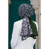 Lüks Medine İpeği Degradeli Çizgi Desenli Koyu Mint Yeşili Renkli 75X195 Kırışmaz Şal Moss Krep Dikiş Tipi İtalyan Dikişli