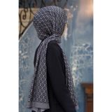 LÜKS MEDİNE İPEĞİ DEGRADELİ MONOGRAM DESENLİ GRİ RENKLİ 75X195 KIRIŞMAZ ŞAL MOSS KREP DİKİŞ TİPİ İTALYAN DİKİŞLİ
