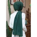 Lüks Medine İpeği Degradeli Monogram Desenli Zümrüt Yeşili Renkli 75X195 Kırışmaz Şal Moss Krep Dikiş Tipi İtalyan Dikişli