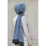 LÜKS MEDİNE İPEĞİ DESENLİ BEBE MAVİSİ RENKLİ 75X195 KIRIŞMAZ ŞAL MOSS KREP DİKİŞ TİPİ İTALYAN DİKİŞLİ