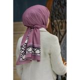 LÜKS MEDİNE İPEĞİ DESENLİ GÜL KURUSU - SİYAH RENKLİ 75X195 KIRIŞMAZ ŞAL MOSS KREP DİKİŞ TİPİ İTALYAN DİKİŞLİ