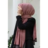 LÜKS MEDİNE İPEĞİ DESENLİ PUDRA RENKLİ 75X195 KIRIŞMAZ ŞAL MOSS KREP DİKİŞ TİPİ İTALYAN DİKİŞLİ