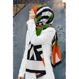 LÜKS MEDİNE İPEĞİ DESENLİ ZÜMRÜT YEŞİLİ RENKLİ 75X195 KIRIŞMAZ ŞAL MOSS KREP DİKİŞ TİPİ İTALYAN DİKİŞLİ