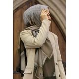 LÜKS MEDİNE İPEĞİ DOKULU KARO DESENLİ BEJ - KAHVERENGİ RENKLİ 75X195 KIRIŞMAZ ŞAL MOSS KREP DİKİŞ TİPİ İTALYAN DİKİŞLİ