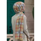 LÜKS MEDİNE İPEĞİ EKOSE DESENLİ BEJ RENKLİ 75X195 KIRIŞMAZ ŞAL MOSS KREP DİKİŞ TİPİ İTALYAN DİKİŞLİ