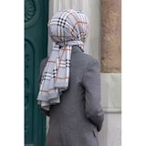 LÜKS MEDİNE İPEĞİ EKOSE DESENLİ GRİ RENKLİ 75X195 KIRIŞMAZ ŞAL MOSS KREP DİKİŞ TİPİ İTALYAN DİKİŞLİ
