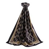 LÜKS MEDİNE İPEĞİ EKOSE DESENLİ SİYAH - BEJ RENKLİ 75X195 KIRIŞMAZ ŞAL MOSS KREP DİKİŞ TİPİ İTALYAN DİKİŞLİ