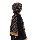 LÜKS MEDİNE İPEĞİ EKOSE DESENLİ SİYAH - GOLD RENKLİ 75X195 KIRIŞMAZ ŞAL MOSS KREP DİKİŞ TİPİ İTALYAN DİKİŞLİ