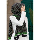 LÜKS MEDİNE İPEĞİ EKOSE DESENLİ SİYAH - ZÜMRÜT YEŞİLİ RENKLİ 75X195 KIRIŞMAZ ŞAL MOSS KREP DİKİŞ TİPİ İTALYAN DİKİŞLİ