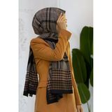 LÜKS MEDİNE İPEĞİ EKOSELİ KAZAYAK DESENLİ VİZON RENKLİ 75X195 KIRIŞMAZ ŞAL MOSS KREP DİKİŞ TİPİ İTALYAN DİKİŞLİ