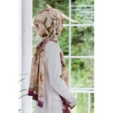 LÜKS MEDİNE İPEĞİ EKOSELİ SONBAHAR DESENLİ GÜL KURUSU RENKLİ 75X195 KIRIŞMAZ ŞAL MOSS KREP DİKİŞ TİPİ İTALYAN DİKİŞLİ
