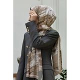 Lüks Medine İpeği Fırça Desenli Bej Renkli 75X195 Kırışmaz Şal Moss Krep Dikiş Tipi İtalyan Dikişli