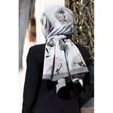 LÜKS MEDİNE İPEĞİ FIRÇA DOKULU ÇİZGİ ÇİÇEK DESENLİ GRİ RENKLİ 75X195 KIRIŞMAZ ŞAL MOSS KREP DİKİŞ TİPİ İTALYAN DİKİŞLİ