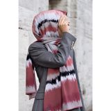 LÜKS MEDİNE İPEĞİ FREKANS DESENLİ GRİ - PUDRA RENKLİ 75X195 KIRIŞMAZ ŞAL MOSS KREP DİKİŞ TİPİ İTALYAN DİKİŞLİ