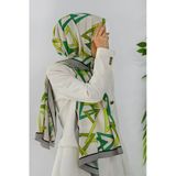 LÜKS MEDİNE İPEĞİ GEOMETRİK DESENLİ FISTIK YEŞİLİ RENKLİ 75X195 KIRIŞMAZ ŞAL MOSS KREP DİKİŞ TİPİ İTALYAN DİKİŞLİ