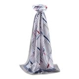 LÜKS MEDİNE İPEĞİ GEOMETRİK DESENLİ GRİ - MÜRDÜM RENKLİ 75X195 KIRIŞMAZ ŞAL MOSS KREP DİKİŞ TİPİ İTALYAN DİKİŞLİ