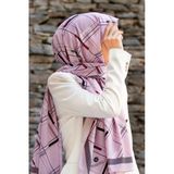 LÜKS MEDİNE İPEĞİ GEOMETRİK DESENLİ PUDRA - SİYAH RENKLİ 75X195 KIRIŞMAZ ŞAL MOSS KREP DİKİŞ TİPİ İTALYAN DİKİŞLİ