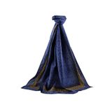 LÜKS MEDİNE İPEĞİ GOLD DETAYLI BAROK DESENLİ LACİVERT RENKLİ 75X195 KIRIŞMAZ ŞAL MOSS KREP DİKİŞ TİPİ İTALYAN DİKİŞLİ