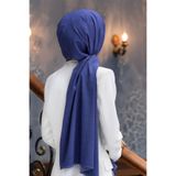 LÜKS MEDİNE İPEĞİ HASIR DESENLİ İNDİGO RENKLİ 75X195 KIRIŞMAZ ŞAL MOSS KREP DİKİŞ TİPİ İTALYAN DİKİŞLİ