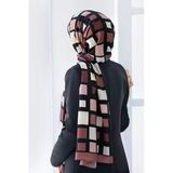 LÜKS MEDİNE İPEĞİ KARE DESENLİ GÜL KURUSU RENKLİ 75X195 KIRIŞMAZ ŞAL MOSS KREP DİKİŞ TİPİ İTALYAN DİKİŞLİ