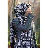 LÜKS MEDİNE İPEĞİ KARE DESENLİ SİYAH - GRİ RENKLİ 75X195 KIRIŞMAZ ŞAL MOSS KREP DİKİŞ TİPİ İTALYAN DİKİŞLİ