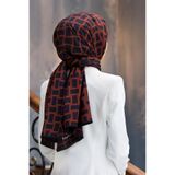 LÜKS MEDİNE İPEĞİ KARELİ DESENLİ BORDO RENKLİ 75X195 KIRIŞMAZ ŞAL MOSS KREP DİKİŞ TİPİ İTALYAN DİKİŞLİ