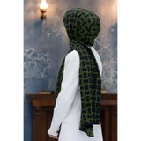 LÜKS MEDİNE İPEĞİ KARELİ DESENLİ ZÜMRÜT YEŞİLİ RENKLİ 75X195 KIRIŞMAZ ŞAL MOSS KREP DİKİŞ TİPİ İTALYAN DİKİŞLİ