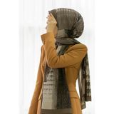 LÜKS MEDİNE İPEĞİ KAZAYAĞI DESENLİ TAŞ RENKLİ 75X195 KIRIŞMAZ ŞAL MOSS KREP DİKİŞ TİPİ İTALYAN DİKİŞLİ