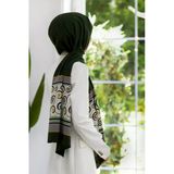 Lüks Medine İpeği Kenar Motifi Çiçek Desenli Zümrüt Yeşili Renkli 75X195 Kırışmaz Şal Moss Krep Dikiş Tipi İtalyan Dikişli