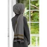 LÜKS MEDİNE İPEĞİ LEOPAR BORDÜR DESENLİ GRİ RENKLİ 75X195 KIRIŞMAZ ŞAL MOSS KREP DİKİŞ TİPİ İTALYAN DİKİŞLİ