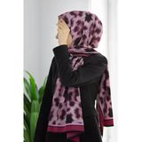 LÜKS MEDİNE İPEĞİ LEOPAR DESENLİ BORDO RENKLİ 75X195 KIRIŞMAZ ŞAL MOSS KREP DİKİŞ TİPİ İTALYAN DİKİŞLİ