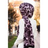 LÜKS MEDİNE İPEĞİ LEOPAR DESENLİ GÜL KURUSU - SİYAH RENKLİ 75X195 KIRIŞMAZ ŞAL MOSS KREP DİKİŞ TİPİ İTALYAN DİKİŞLİ