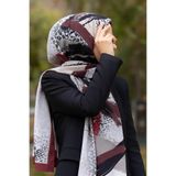 LÜKS MEDİNE İPEĞİ LEOPAR DESENLİ KREM - BORDO RENKLİ 75X195 KIRIŞMAZ ŞAL MOSS KREP DİKİŞ TİPİ İTALYAN DİKİŞLİ