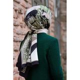 LÜKS MEDİNE İPEĞİ LEOPAR DESENLİ KREM - HAKİ YEŞİLİ RENKLİ 75X195 KIRIŞMAZ ŞAL MOSS KREP DİKİŞ TİPİ İTALYAN DİKİŞLİ