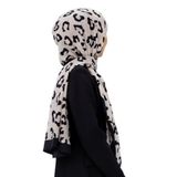 LÜKS MEDİNE İPEĞİ LEOPAR DESENLİ KREM RENKLİ 75X195 KIRIŞMAZ ŞAL MOSS KREP DİKİŞ TİPİ İTALYAN DİKİŞLİ