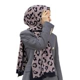 LÜKS MEDİNE İPEĞİ LEOPAR DESENLİ VİZON RENKLİ 75X195 KIRIŞMAZ ŞAL MOSS KREP DİKİŞ TİPİ İTALYAN DİKİŞLİ