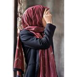 LÜKS MEDİNE İPEĞİ MERMER DESENLİ BORDO RENKLİ 75X195 KIRIŞMAZ ŞAL MOSS KREP DİKİŞ TİPİ İTALYAN DİKİŞLİ