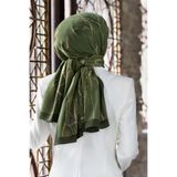 LÜKS MEDİNE İPEĞİ MERMER DESENLİ HAKİ YEŞİLİ RENKLİ 75X195 KIRIŞMAZ ŞAL MOSS KREP DİKİŞ TİPİ İTALYAN DİKİŞLİ
