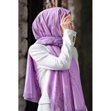LÜKS MEDİNE İPEĞİ MERMER DESENLİ LİLA RENKLİ 75X195 KIRIŞMAZ ŞAL MOSS KREP DİKİŞ TİPİ İTALYAN DİKİŞLİ
