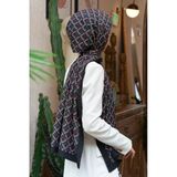 LÜKS MEDİNE İPEĞİ MİNİ MOTİF DESENLİ İNDİGO - KIRMIZI RENKLİ 75X195 KIRIŞMAZ ŞAL MOSS KREP DİKİŞ TİPİ İTALYAN DİKİŞLİ
