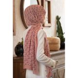 LÜKS MEDİNE İPEĞİ MİNİ MOTİF DESENLİ PUDRA RENKLİ 75X195 KIRIŞMAZ ŞAL MOSS KREP DİKİŞ TİPİ İTALYAN DİKİŞLİ