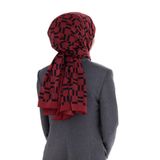 LÜKS MEDİNE İPEĞİ MONOGRAM DESENLİ BORDO RENKLİ 75X195 KIRIŞMAZ ŞAL MOSS KREP DİKİŞ TİPİ İTALYAN DİKİŞLİ