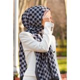LÜKS MEDİNE İPEĞİ MONOGRAM DESENLİ GRİ RENKLİ 75X195 KIRIŞMAZ ŞAL MOSS KREP DİKİŞ TİPİ İTALYAN DİKİŞLİ