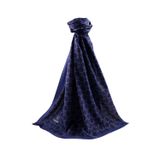 LÜKS MEDİNE İPEĞİ MONOGRAM DESENLİ LACİVERT - İNDİGO RENKLİ 75X195 KIRIŞMAZ ŞAL MOSS KREP DİKİŞ TİPİ İTALYAN DİKİŞLİ